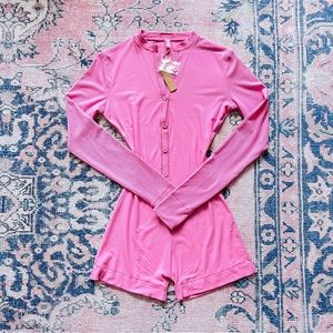 (SOLD) SKIMS Soft Lounge Button Up Henley Onesie in Bubblegum in S
